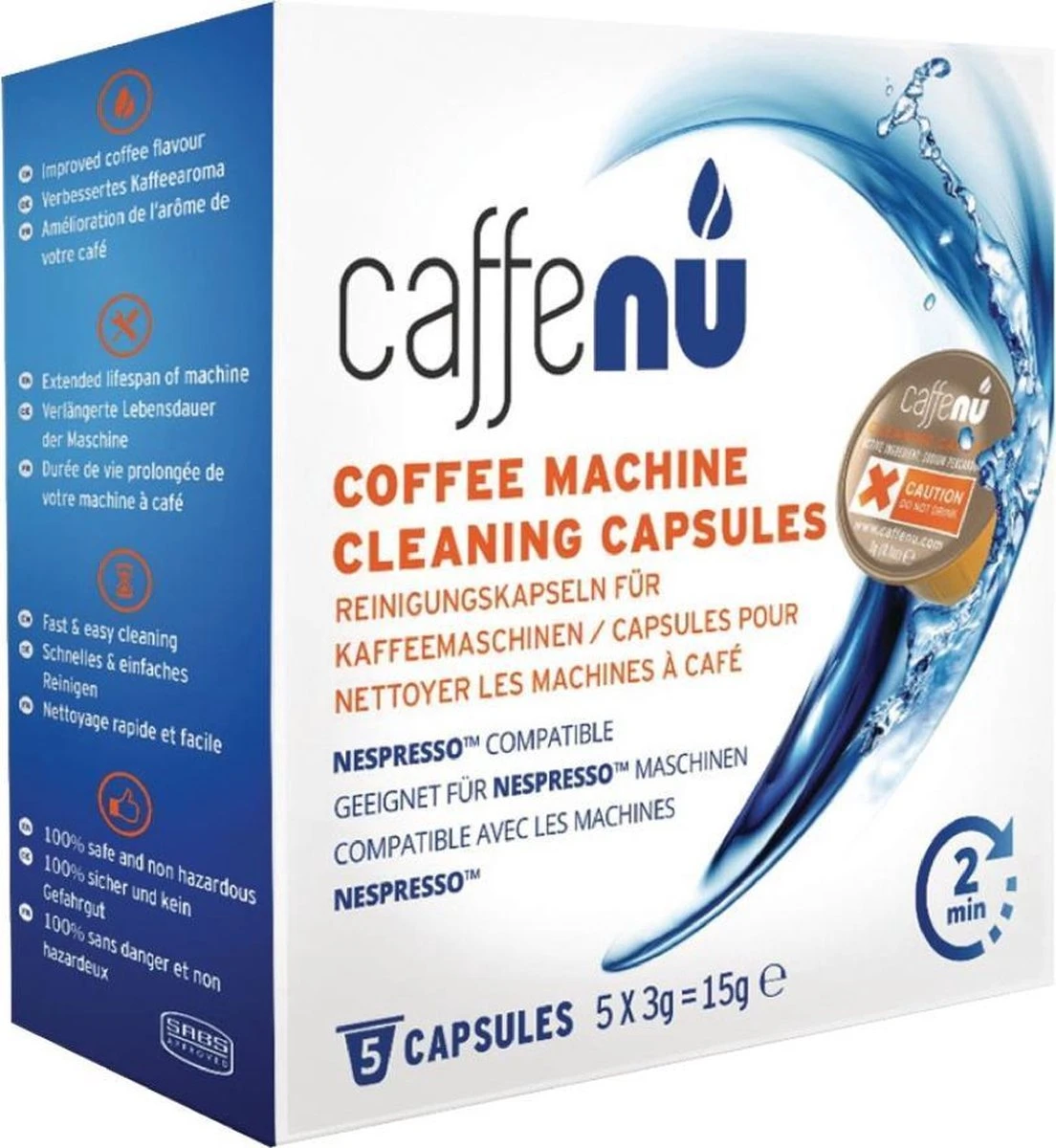 Caffenu Reinigingscapsules Voor Espresso Apparaten 5 Capsules Per Verpakking 3 Caffenu Reinigingscapsules Voor Espresso Apparaten 5 Capsules Per Verpakking