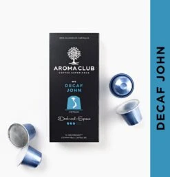 Aroma Club - Nespresso Compatible Capsules (120 St.) - No. 5 Decaf John - Intensiteit 3/5 - Decaf - 100% Aluminium Koffiecups -Koffiedrank Winkel 1149x1200
