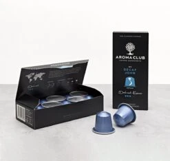 Aroma Club - Nespresso Compatible Capsules (120 St.) - No. 5 Decaf John - Intensiteit 3/5 - Decaf - 100% Aluminium Koffiecups -Koffiedrank Winkel 1200x1136