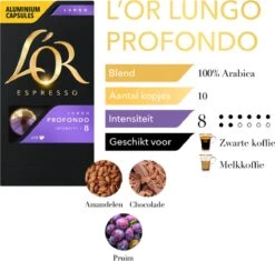 L'OR Lungo Profondo Koffiecups - Intensiteit 8/12 - 10 X 10 Capsules -Koffiedrank Winkel 1200x1140