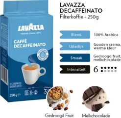 Lavazza Caffe Decaffeinato Filterkoffie - 250 Gram X8 -Koffiedrank Winkel 1200x1177 2