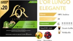 L'OR Lungo Elegante Koffiecups - Intensiteit 6/12 - 10 X 20 Capsules -Koffiedrank Winkel 1200x677