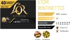 L'OR Espresso Ristretto Koffiecups - Intensiteit 11/12 - 4 X 40 Capsules -Koffiedrank Winkel 1200x691 1