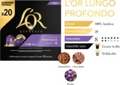 L'OR Lungo Profondo Koffiecups - Intensiteit 8/12 - 10 X 20 Capsules -Koffiedrank Winkel 1200x852