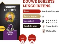 Douwe Egberts Lungo Intens Koffiecups - Intensiteit 8/12 - 10 X 10 Capsules -Koffiedrank Winkel 1200x894