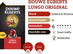 Douwe Egberts Lungo Original Koffiecups - Intensiteit 6/12 - 10 X 10 Capsules -Koffiedrank Winkel 1200x895 1