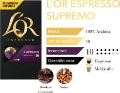 L'OR Espresso Supremo Koffiecups - Intensiteit 10/12 - 10 X 10 Capsules -Koffiedrank Winkel 1200x933