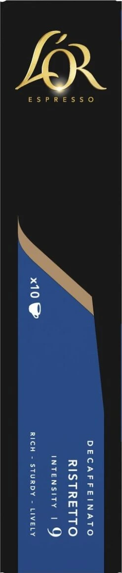 L'OR Espresso Ristretto Decaffeinato - Intensiteit 9/12 - 10 X 10 Capsules -Koffiedrank Winkel 255x1200 9
