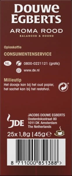 Douwe Egberts Aroma Rood Sticks Oploskoffie - 6 X 25 Zakjes -Koffiedrank Winkel 492x1200