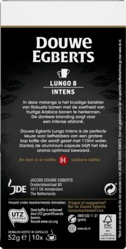 Douwe Egberts Lungo Intens Koffiecups - Intensiteit 8/12 - 10 X 10 Capsules -Koffiedrank Winkel 607x1200