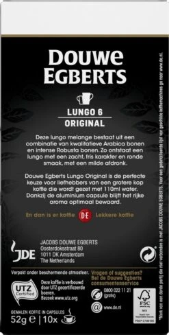 Douwe Egberts Lungo Original Koffiecups - Intensiteit 6/12 - 10 X 10 Capsules -Koffiedrank Winkel 607x1200 8