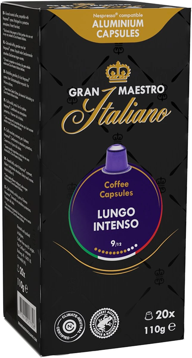 Gran Maestro Italiano - Lungo Intenso - Koffiecups - Nespresso Compatibel Capsules - Krachtige Smaak - 6 X 20 Cups 4 Gran Maestro Italiano - Lungo Intenso - Koffiecups - Nespresso Compatibel Capsules - Krachtige Smaak - 6 X 20 Cups - Afbeelding 2