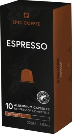 Koffiedrank Winkel 21 100 Capsules Epic Coffee - Espresso - Nespresso® Compatible Aluminium Capsules - RFA Keurmerk - Doos 100 Stuks