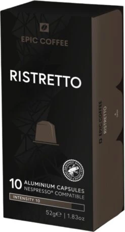 Koffiedrank Winkel 25 100 Capsules Epic Coffee - Ristretto - Nespresso® Compatible Aluminium Capsules - RFA Keurmerk - Doos 100 Stuks