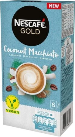 Nescafé Gold Coconut Macchiato Oploskoffie - 6 Doosjes à 6 Zakjes -Koffiedrank Winkel 657x1200