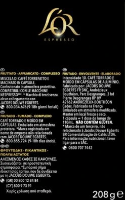 L'OR Lungo Estremo Koffiecups - Intensiteit 10/12 - 4 X 40 Capsules -Koffiedrank Winkel 750x1200