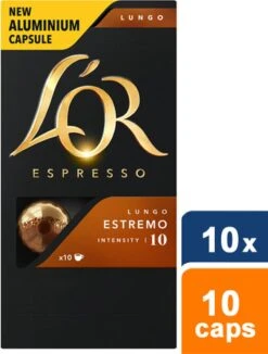 L'OR Lungo Estremo Koffiecups - Intensiteit 10/12 - 10 X 10 Capsules -Koffiedrank Winkel 909x1200